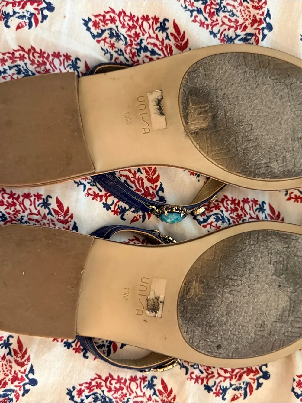 Unisa Navy and Turquoise Jeweled Thong Sandals
